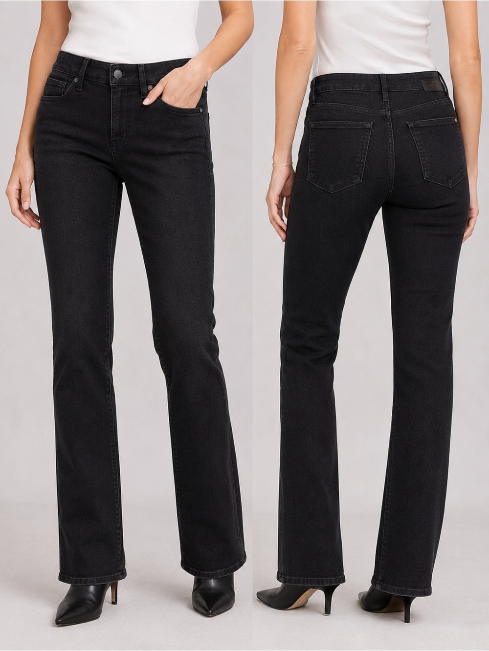 PAIGE Hidden Hills Black Bootcut Jeans Size 28 Stretch Mid Rise Dark Wash